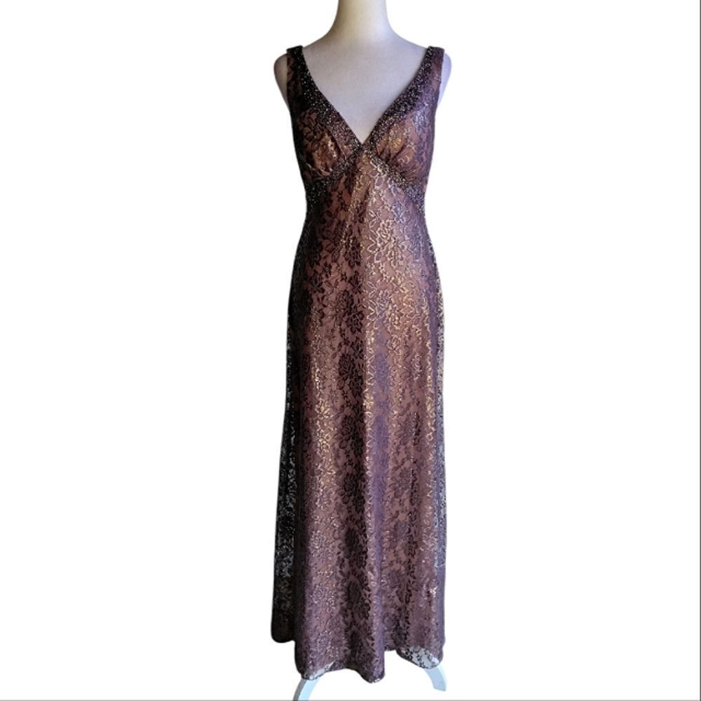 Vintage Y2K Nikki Kiki Livas Deep Mauve Lace Beaded Neckline Babydoll Gown Sz 6